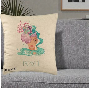 Perna Personalizata Zodiac Pesti Cowgirl, 40x40 cm, Bej, Husa Detasabila, Perna Inclusa, BEKZ®