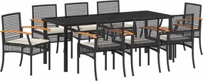 vidaXL Set de masă pentru grădină 9 pcs Negru poliratan