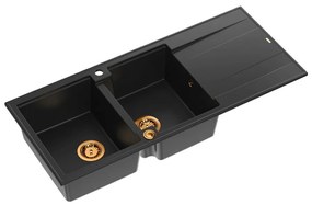 Chiuveta compozit incastrata Quadron Unique Evan 121 negru carbon - cupru 116x50 cm