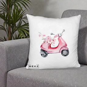 Perna Decorativa Scuter Roz cu Flori Acuarela, 40x40 cm, Alb Pufos, Husa Detasabila, Perna Inclusa, BEKZ®