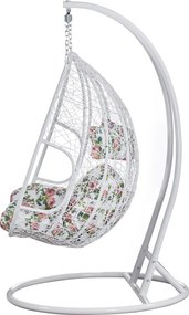 Fotoliu dublu suspendat, alb/model floral, DELIA