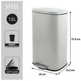 Coș de gunoi cu pedală soft-close Spirella Akira 12 l, alb mat, 12 l