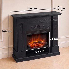 HOMCOM Șemineu electric de podea/încastrat, cu ramă și raft pentru TV 55 inch, 1800W, efect flacără 3D, timer, negru | Aosom Romania