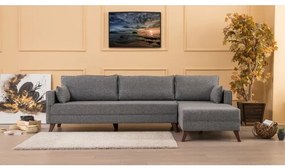 Colțar L KORFU, gri, cu șezlong pe partea dreaptă