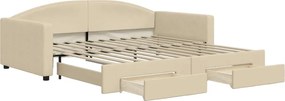 vidaXL Pat de zi cu extensie și sertare, crem, 100x200 cm, textil