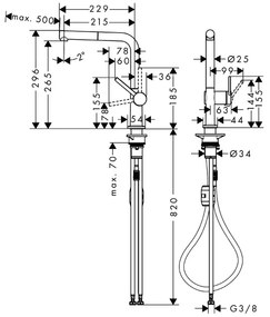 Baterie de bucatarie, Hansgrohe, Talis M54 270, cu pipa extractibila, 1 jet, crom