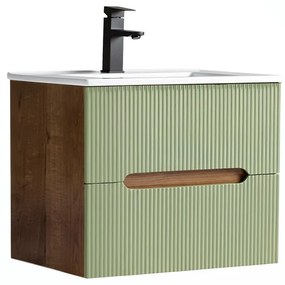 Trent 60 dulap de baie inferior cu chiuvetă ceramică (2 sertare) stejar apus de soare-verde fistic