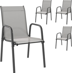 Outsunny Scaune de grădină set 4 buc. Scaune de terasă stivuibile cu spătar respirabil, cotiere, capacitate 120 kg | Aosom Romania