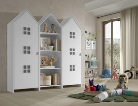 Set 3 dulapuri pentru copii Casami tip colibă de plajă – 1 deschis și 2 cu uși albe – Vipack