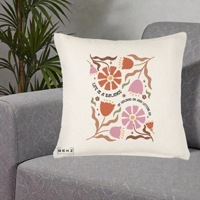 Perna Decorativa Life is a Balance Floral, 40x40 cm, Crem Reliefat, Husa Detasabila, Perna Inclusa, BEKZ®