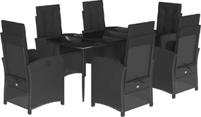 vidaXL Set mobilier de grădină cu perne, 7 piese, negru, poliratan