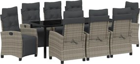 vidaXL Set de masă pentru grădină cu pernă 9 pcs Gri poliratan