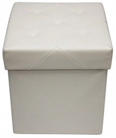 Taburet cu cutie de depozitare HouseXL™ 10100, Dimensiuni 38X38X38cm, Max 150 kg, Capac moale din piele ecologica, Beige