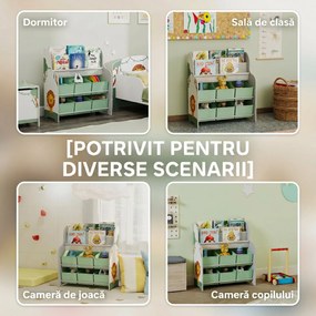 AIYAPLAY Raft Suport pentru Jucării cu 6 Sertare și Bibliotecă cu 2 Niveluri Verde | Aosom Romania