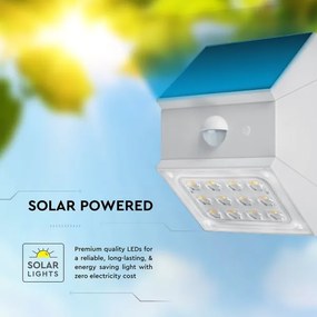 Lampă solară LED de perete cu senzor, 2,5W/3,7V, IP65, 1200 mAh, albă