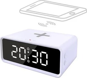 Solight CA07W - Ceas digital cu încărcare wireless Qi, alimentare 230V/CR2032, alb