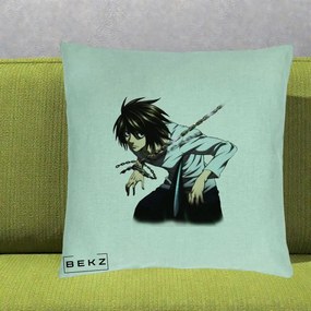 Perna Personalizata Death Note L Lawliet Lanturi, 40x40 cm, Verde Menta, Husa Detasabila, Perna Inclusa, BEKZ®