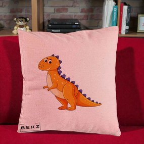 Perna Decorativa T-Rex Portocaliu, 40x40 cm, Roz, Husa Detasabila, Perna Inclusa, BEKZ®