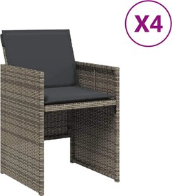 vidaXL Scaune de grădină cu perne, 4 buc., gri, poliratan