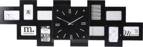 Ceas de perete cu 10 rame negre pentru fotografii, 80 x 4 x 26 cm