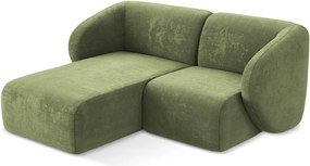 Colțar verde cu tapițerie din chenille (cu colț pe partea stângă/cu șezlong) Lani – Makamii