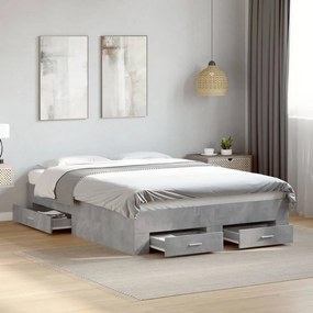vidaXL Cadru de pat cu sertare, gri beton, 120x190 cm, lemn prelucrat