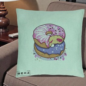 Perna Decorativa Donuts Roz si Mov, 40x40 cm, Verde Menta, Husa Detasabila, Perna Inclusa, BEKZ®