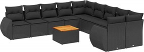 vidaXL Set canapele de grădină cu perne, 11 piese, negru, poliratan