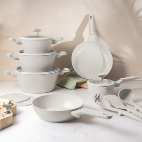 Set oale si tigai cu capace 15 piese Sahara Marble Berlinger Haus BH8401, crem, antiaderente, compatibile inductie