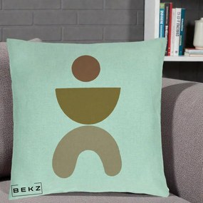 Perna Decorativa Geometric Boho Disc si Arc, 40x40 cm, Verde Menta, Husa Detasabila, Perna Inclusa, BEKZ®