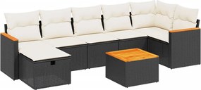 vidaXL Set mobilier de grădină cu perne, 8 piese, negru, poliratan