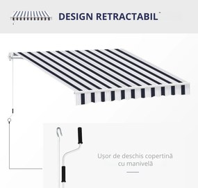 Outsunny Perdea Soare Rulou Exterior Manual cu Dungi Albastru și Alb pentru Terasă și Balcon 2.5x2m | Aosom Romania