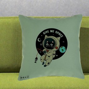 Perna Decorativa Give Me Space Pisica Astronaut, 40x40 cm, Verde, Husa Detasabila, Perna Inclusa, BEKZ®