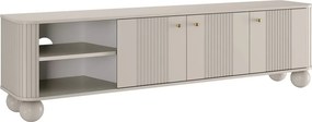 Comodă TV Vesper 187 cm cu 3 uși - cașmir / mânere aurii / picioare sferice