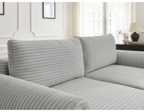 Canapea gri deschis extensibilă cu tapițerie din catifea reiată 257 cm Lucien – Bobochic Paris