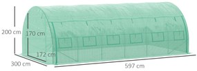 Outsunny Seră de grădină seră tunel 18 m² cu ușă, pereți laterali cu fermoar 12 ferestre oțel PE  4 x 3 x 2 m verde | Aosom Romania