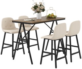 HOMCOM Set de bar format din 5 piese, masă și 4 scaune, tapițerie cu buton, spumă groasă, design cu aspect de in, bej | Aosom Romania