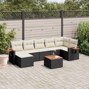 3227036 vidaXL Set mobilier de grădină cu perne, 8 piese, negru, poliratan