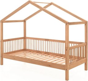 Pat pentru copii în culoare naturală de tip casă din lemn de stejar 90x200 cm Forrest – Vipack