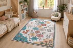 BAMBINO 61440 covor lavabil Grădină hopscotch, baloane, numere pentru copii anti-alunecare - crem / verde