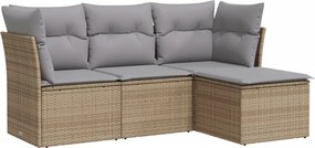 vidaXL Set canapele de grădină, 4 piese, cu perne, bej, poliratan