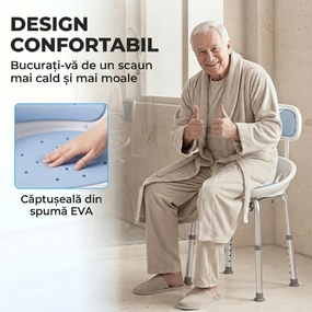 HOMCOM Scaun de Duș cu Spătar și Șezut Perforat, 8 Niveluri Reglabil, Antiderapant, 49,5 x 54 x 92 cm, Albastru | Aosom Romania