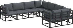 vidaXL Set de canapele pentru grădină cu pernă 8 pcs Negru Oțel