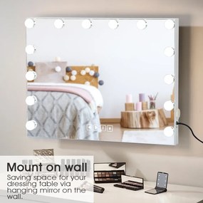 Oglindă cosmetică HANSONG, 14 becuri LED, Bluetooth, Difuzor, încărcare USB, 3 moduri iluminare, montare pe masă sau pe perete, 50x40 cm