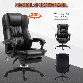 Vinsetto Scaun Birou cu Masaj, Înclinare, Piele Artificială, Negru, 68.5x68.5x119-127cm, Confort Sporit | Aosom Romania