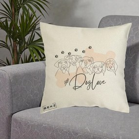 Perna Personalizata Dog Love Linie Minimalista, 40x40 cm, Ecru, Husa Detasabila, Perna Inclusa, BEKZ®