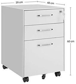 Corp mobil pentru birou / rollbox cu 3 sertare, 48 x 39 x 60 cm, metal, alb, Songmics