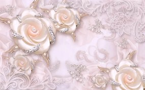 Fototapet 3D, Trandafiri pe un fundal roz cu fluturi Art.05292