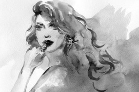 Tablou portretul feminin în acuarelă în design alb-negru