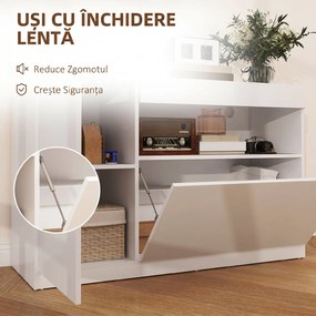 HOMCOM Bufet de Bucătărie cu Uși Amortizate, 2 Dulapuri, Raft Deschis, și 2 orificii pentru cabluri, 120x40x75 cm, Alb | Aosom Romania